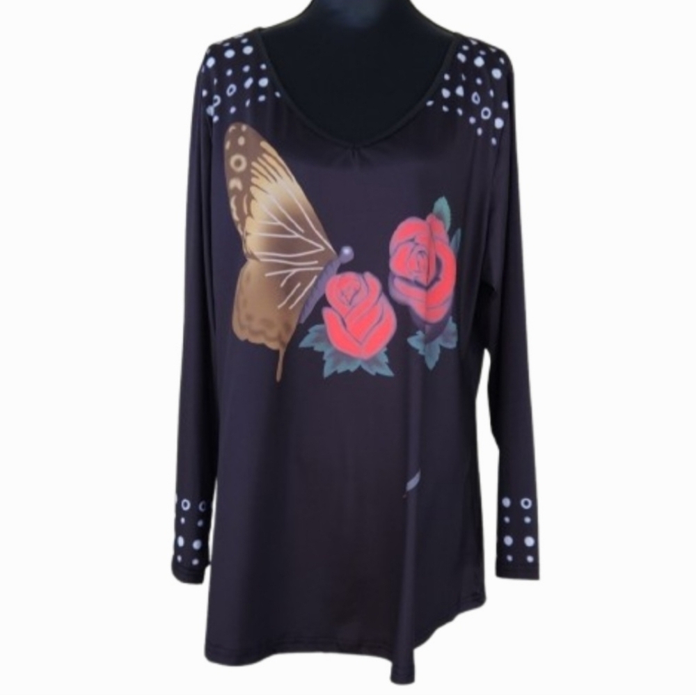 NEW Plus Size & Curve Butterfly Rose Print Above-the-knee ROSEGAL Dress (3X)
